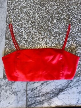FashionNova Red Satin Spaghetti Strap Crop Top